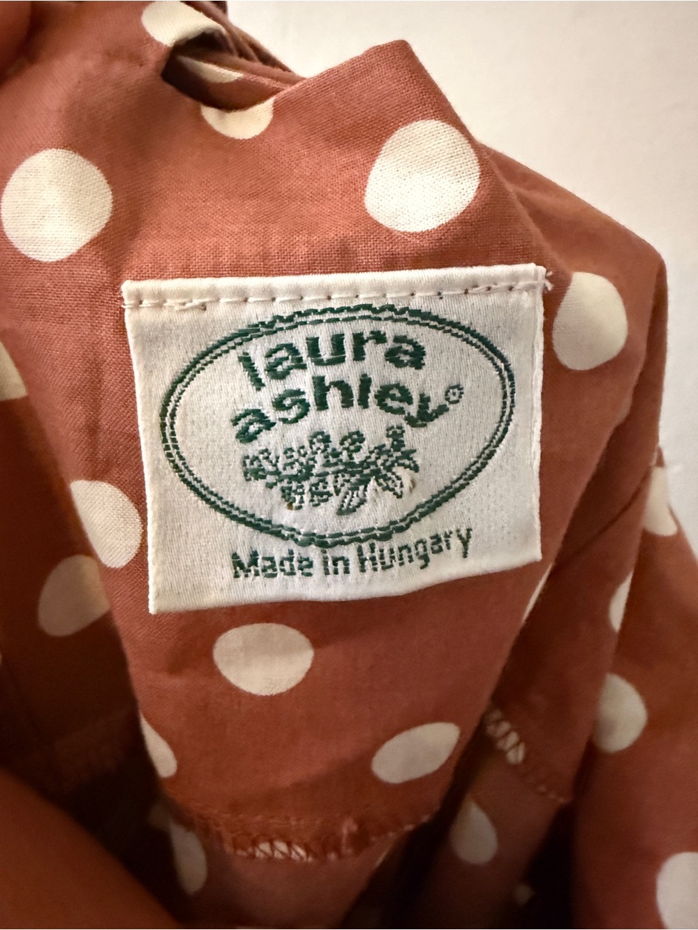vintage Laura Ashley Rust Polka Dot Midi Dress - Picture 3 of 12